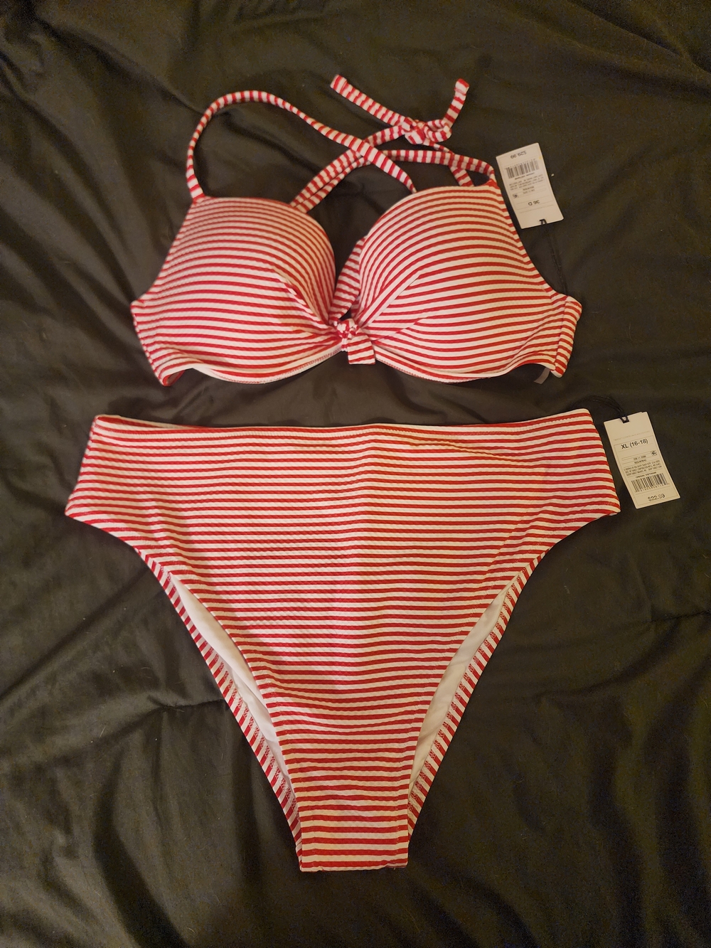 Xhilaration Red and White Striped High-Waist Cheeky Bikini Set